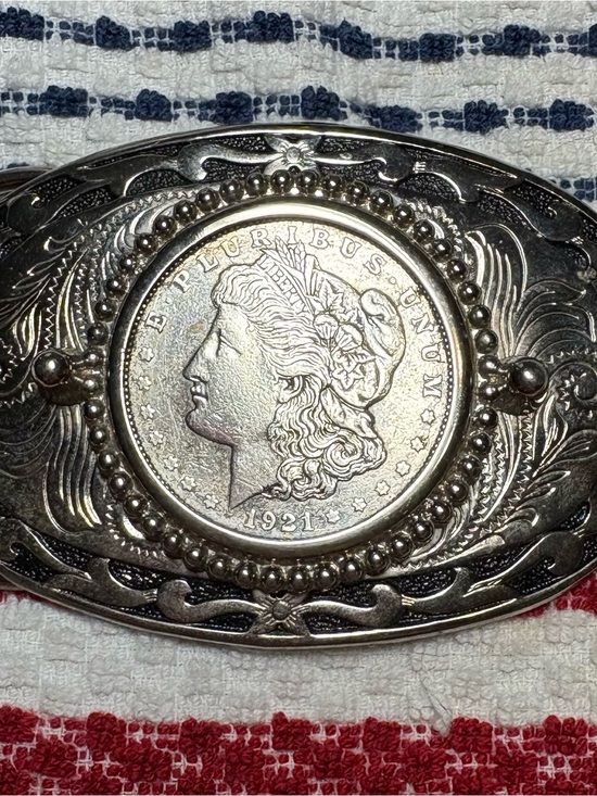 Us Mint Other - 🇺🇸1921 D Silver Dollar
Men’s Silver-Tone Oval Belt Buckle - Made in USA